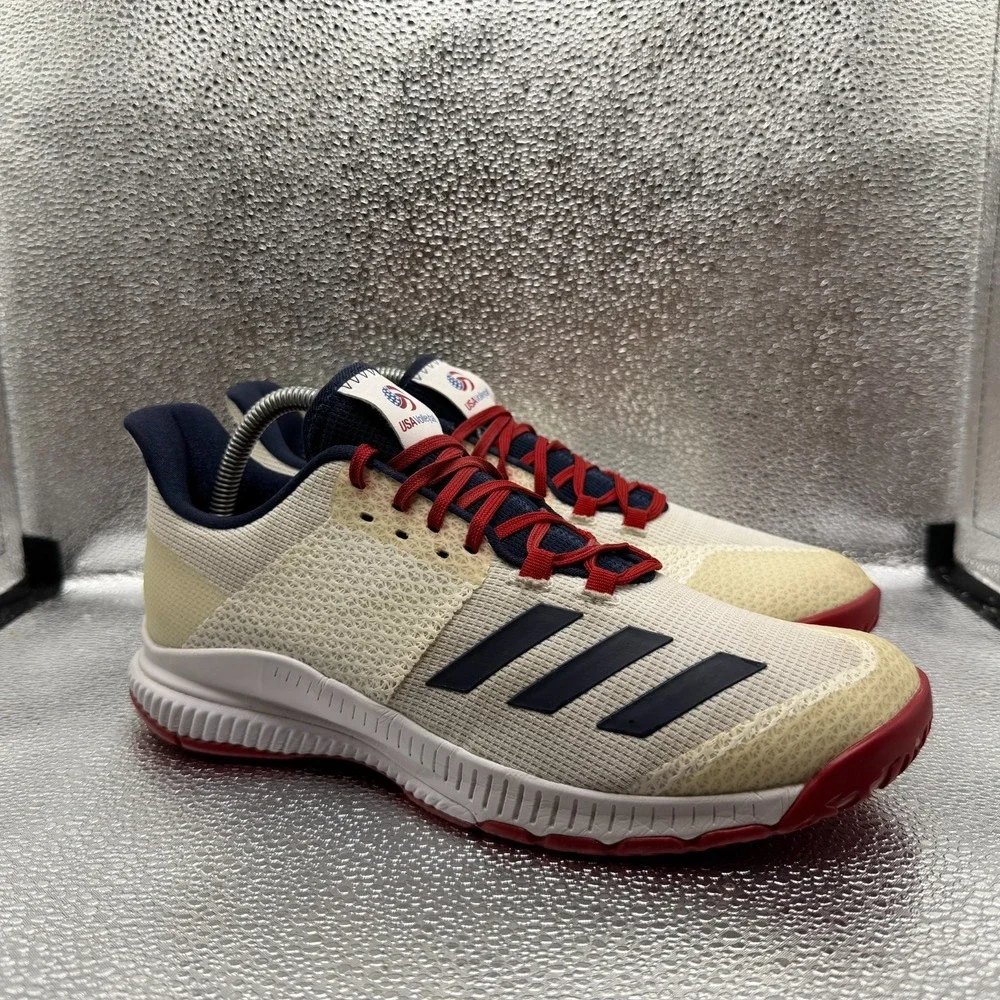 Size 9 Adidas USA White/Collegiate Navy/Power Red Womens Volleyball Shoes EF0131